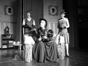Clare Downs as Kitty Verdun, Tony Feltham as Lord Fancourt Babberley and Helen Martland as Amy Spettigue