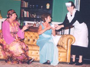 Jan Stevenson as Madame Arcati, Judy Garrett as Ruth and Heather Shew as Edith