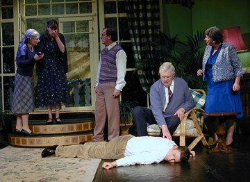 Boo Feltham as Henrietta Angkatell, Carolyn Hewitt as Gerda Cristow, Mark Ellen as Edward Angkatell, Joe Brooks as Sir Henry Angkatell, Tony Feltham as Dr John Cristow and Jan Stevenson as Lady Lucy Angkatell